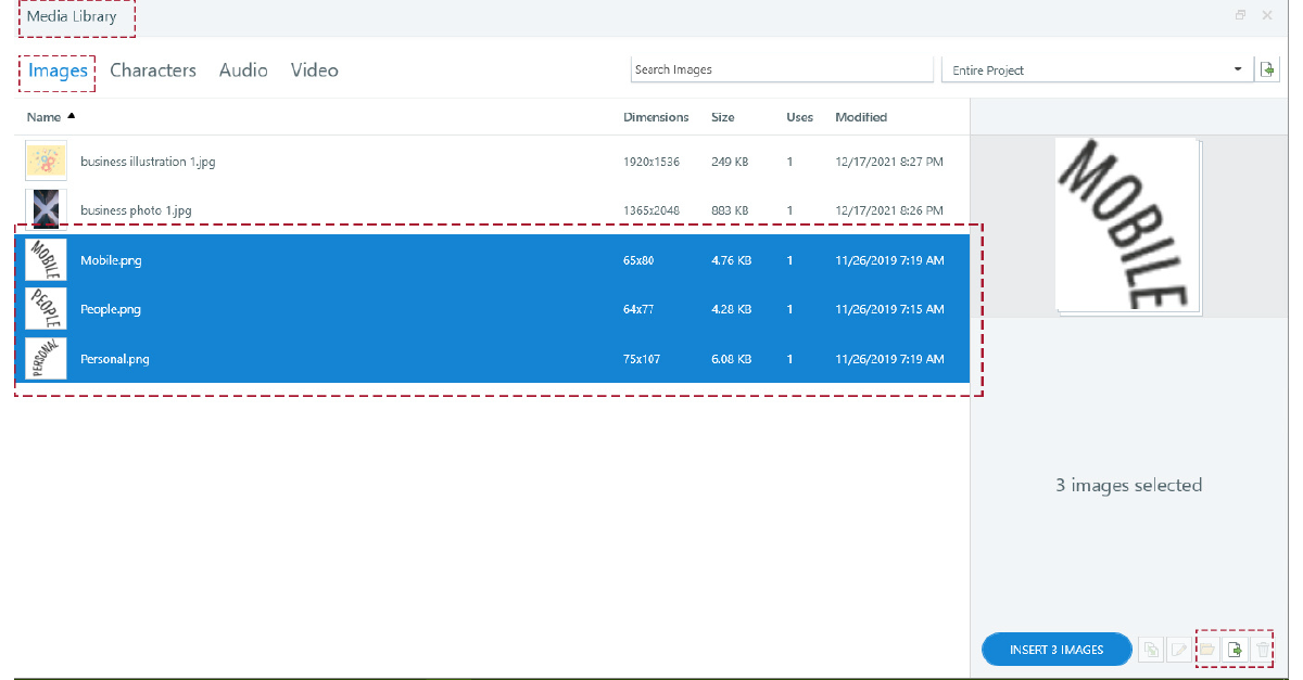 Mobile app screenshot displaying the Articulate Storyline translation functionality and user interface.