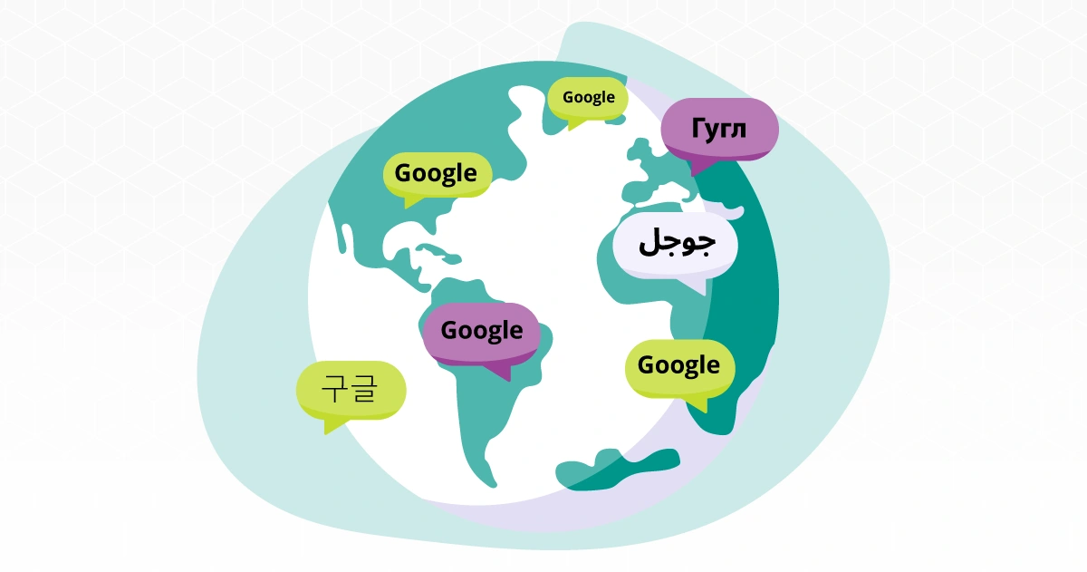 An illustration of a globe with diverse language icons, symbolizing the concept of the world as a universal language.