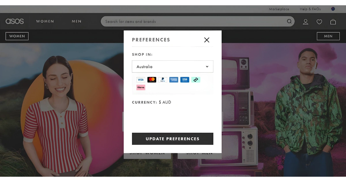 Screenshot of a website displaying a shopping cart, highlighting internationalization versus localization features.